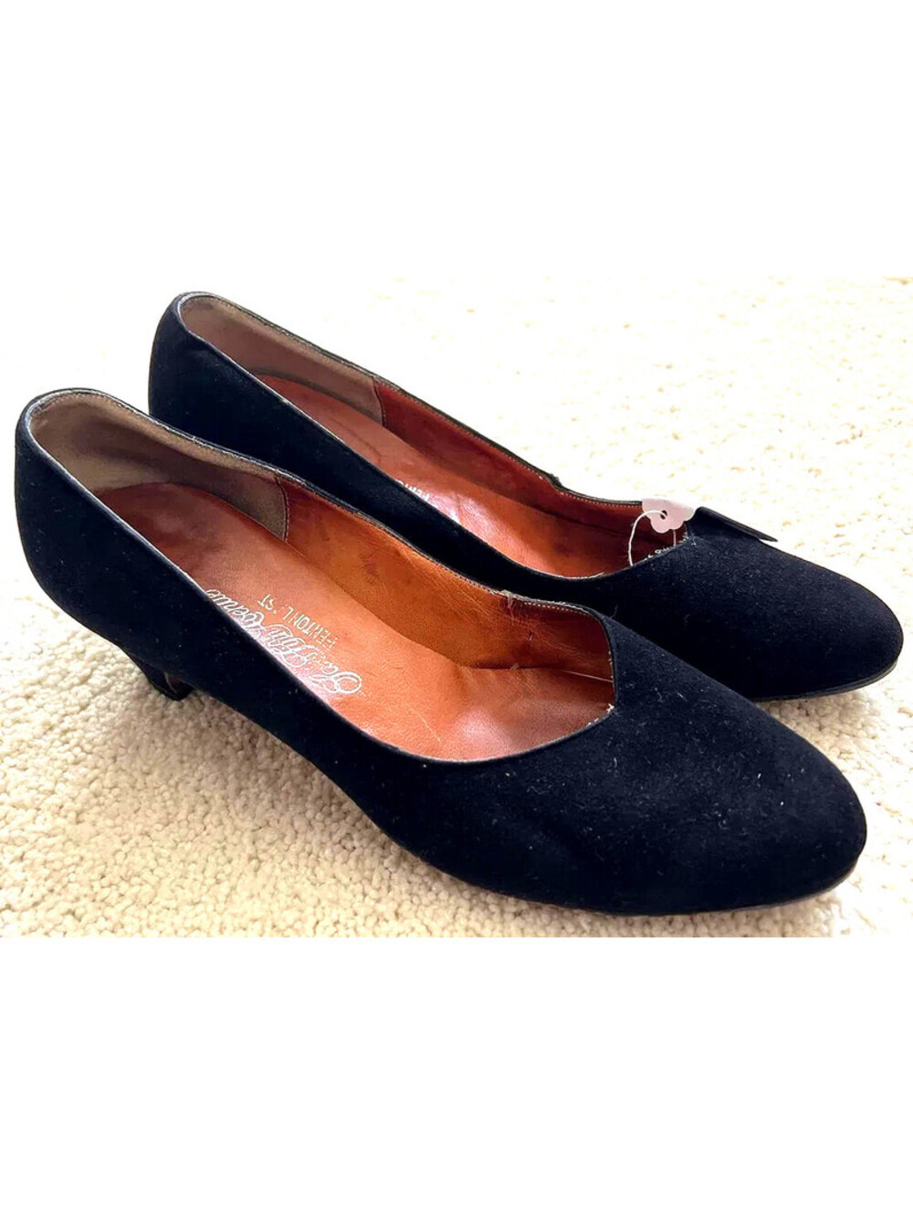 Vintage 1950s Saks Fifth Avenue Black Suede Heels Pumps Womens Sz 6.5